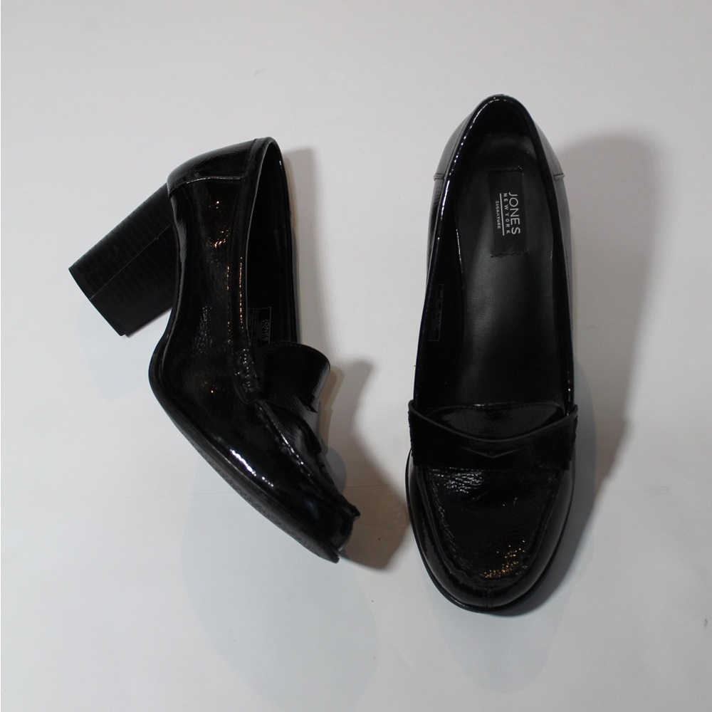 Jones New York Black Patent Loafers with Block Heel